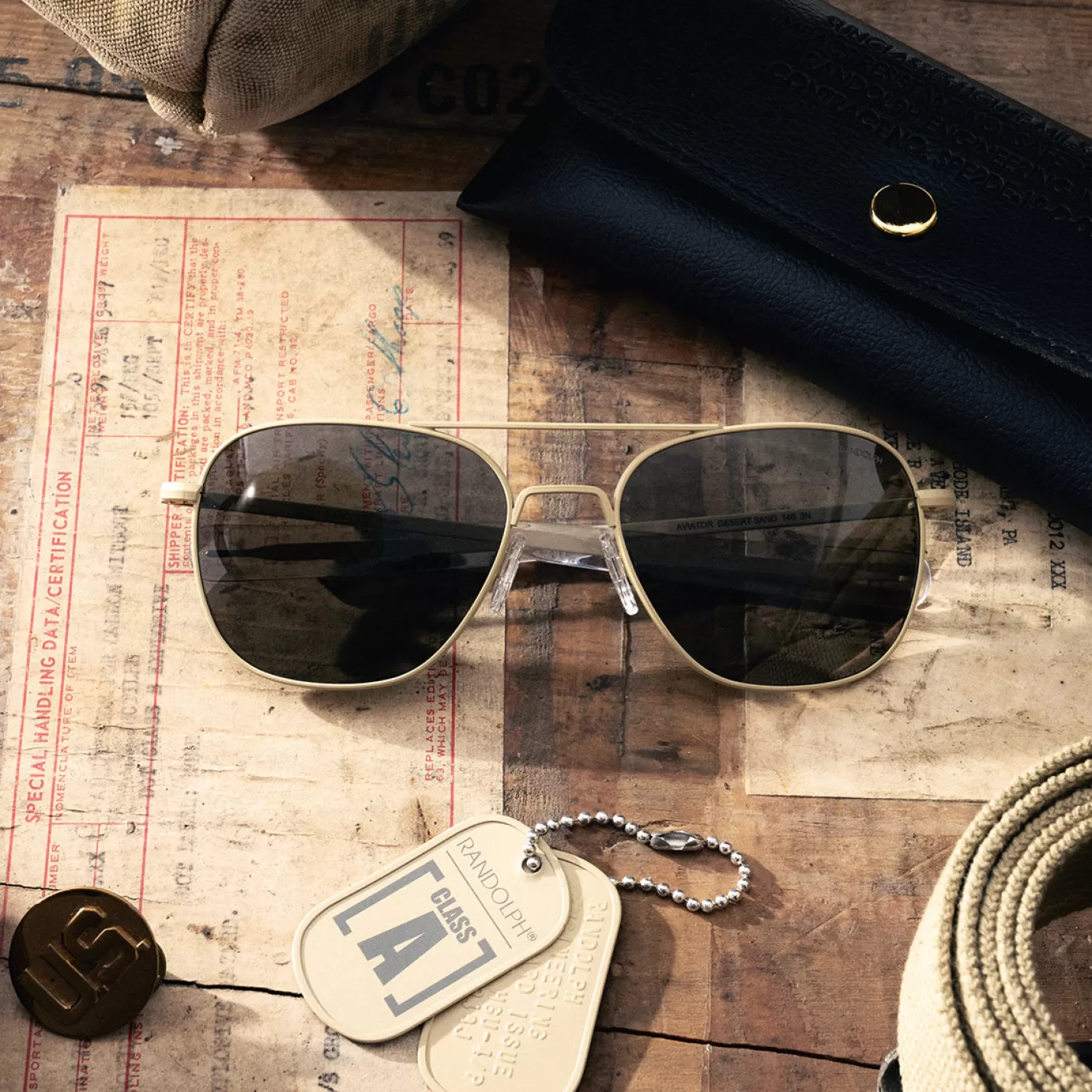 Randolph Engineering Class A Aviator - Desert Sand & American Gray - Prescription Sunglasses | Aviator | Shop By Size