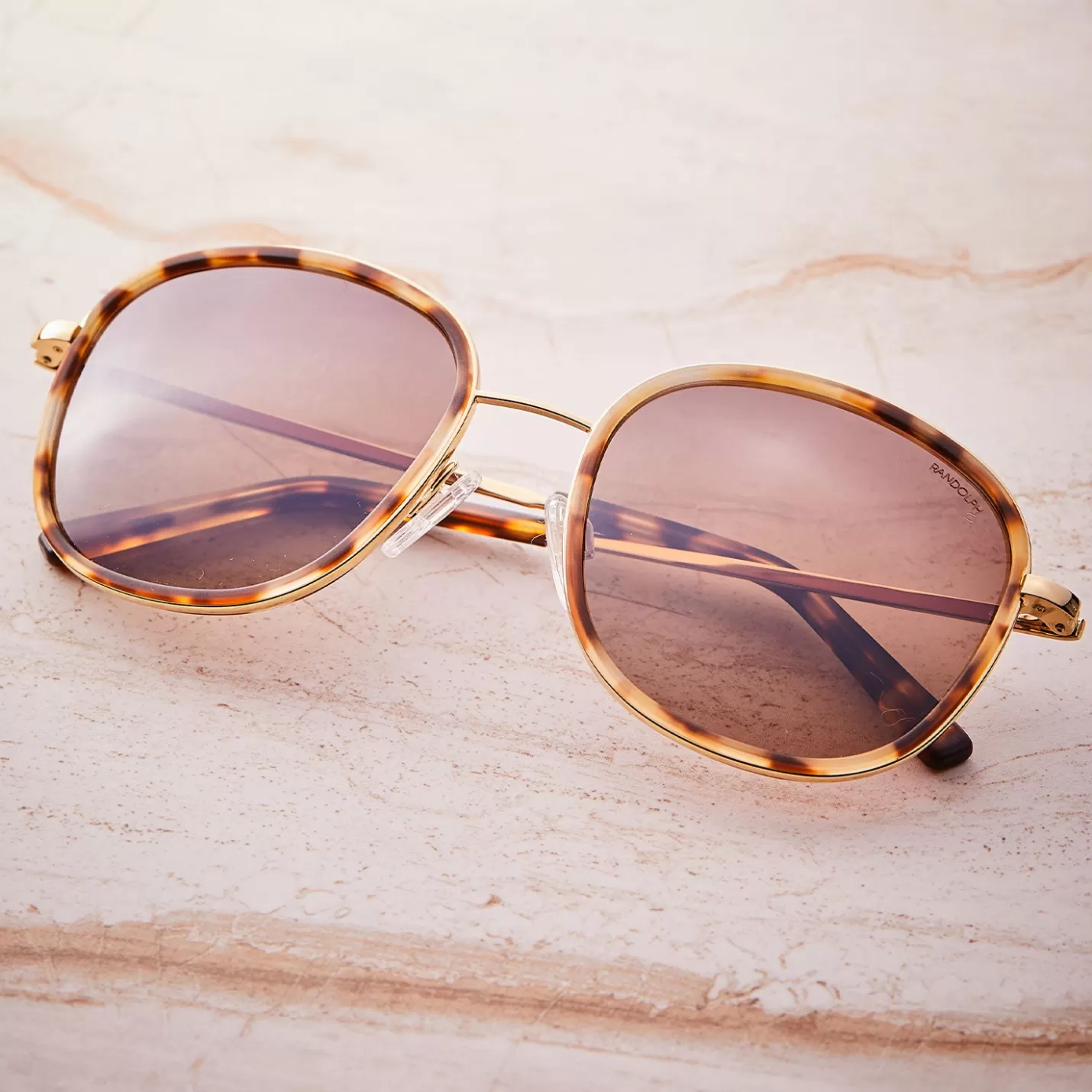 Randolph Engineering Elinor Fusion - 22k Rose Gold & Rose Tortoise Inlay & Rose Gold | Women Women’s Sunglasses | Shop By Size