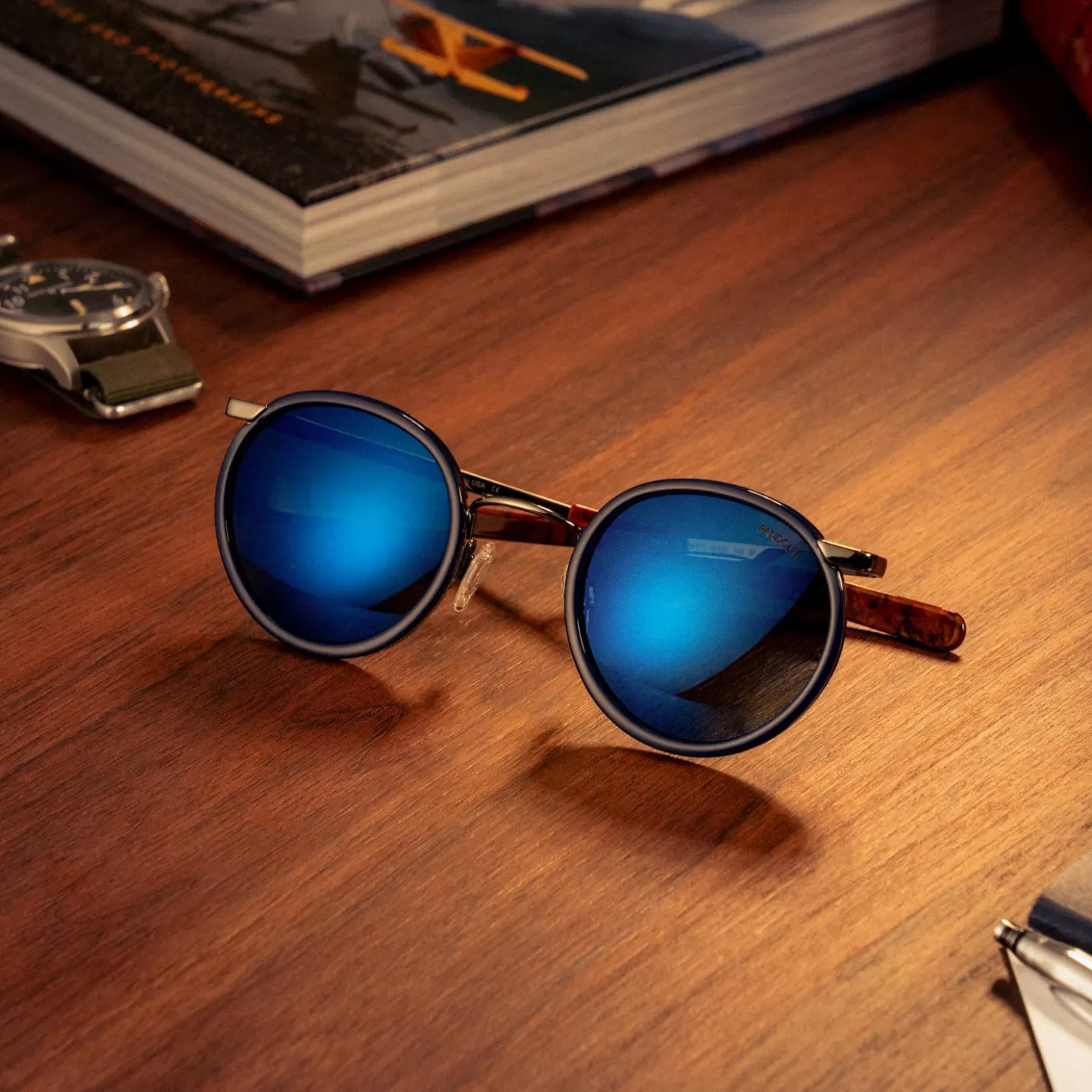 Randolph Engineering P3 Fusion & Gunmetal & Nautical Blue Inlay & Atlantic Blue - Prescription Sunglasses | Shop By Size