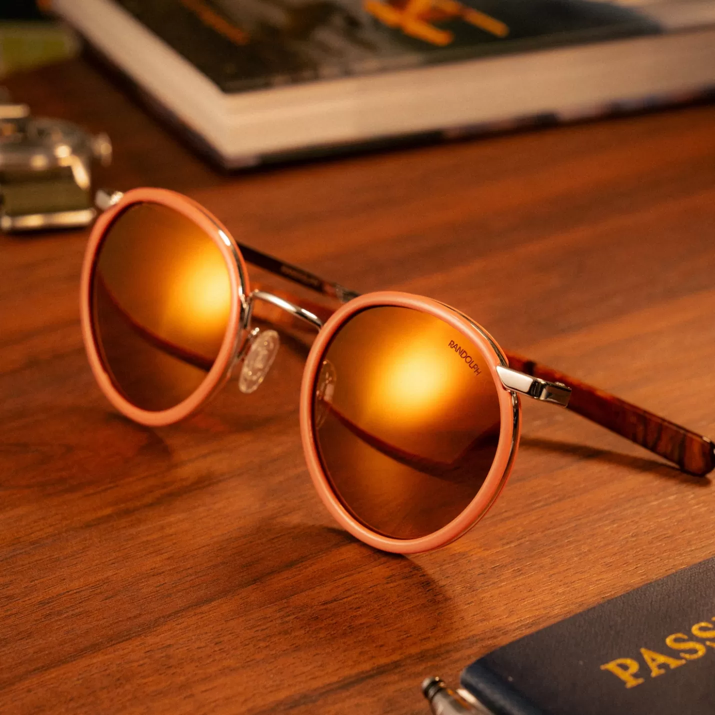 Randolph Engineering P3 Fusion - 23k White Gold & Take Off Inlay & Sunset Rose | Women Men’s Sunglasses | P3 Fusion
